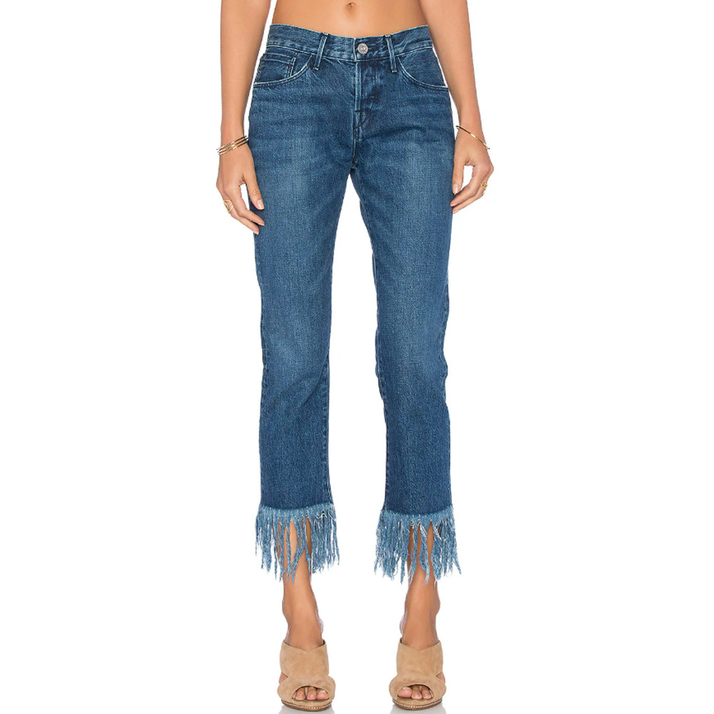 3X1 NYC Blue Lima Fringe Straight Cropped Jeans size‎ 26
